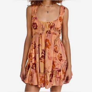 Free People Vernon Mini Dress Crinkle Cotton Sunshine Combo Size Medium